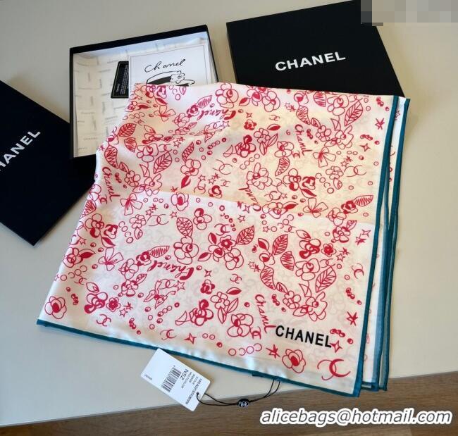 Famous Brand Chanel Flora Silk Square Scarf 90x90cm 0724 Pink 2025