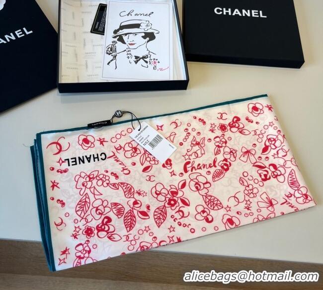Famous Brand Chanel Flora Silk Square Scarf 90x90cm 0724 Pink 2025