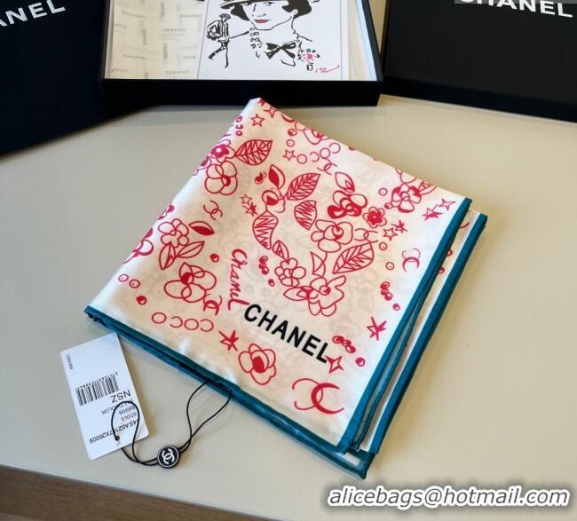 Famous Brand Chanel Flora Silk Square Scarf 90x90cm 0724 Pink 2025
