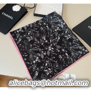 Top Grade Chanel Flora Silk Square Scarf 90x90cm 0724 Black 2025