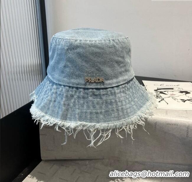 Super Quality Prada Denim Bucket Hat P071810 Light Blue 2025