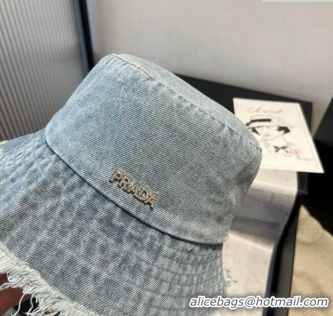Super Quality Prada Denim Bucket Hat P071810 Light Blue 2025