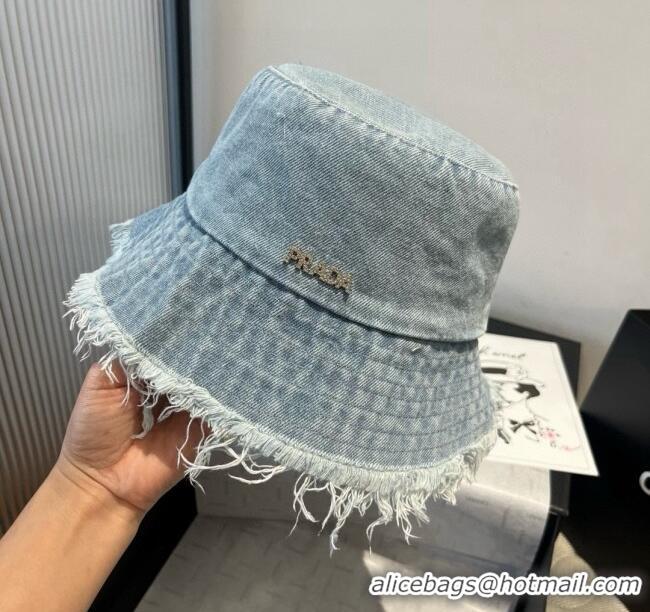Super Quality Prada Denim Bucket Hat P071810 Light Blue 2025