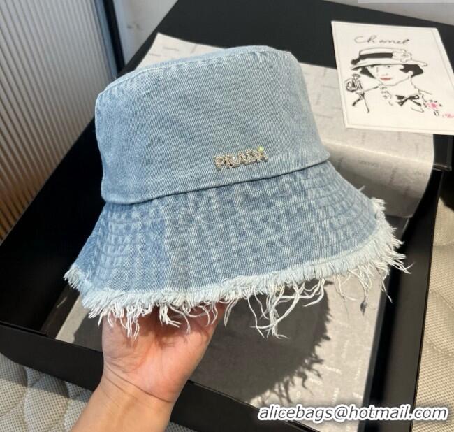 Super Quality Prada Denim Bucket Hat P071810 Light Blue 2025