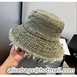 Shop Grade Prada Denim Bucket Hat P071811 Green 2025