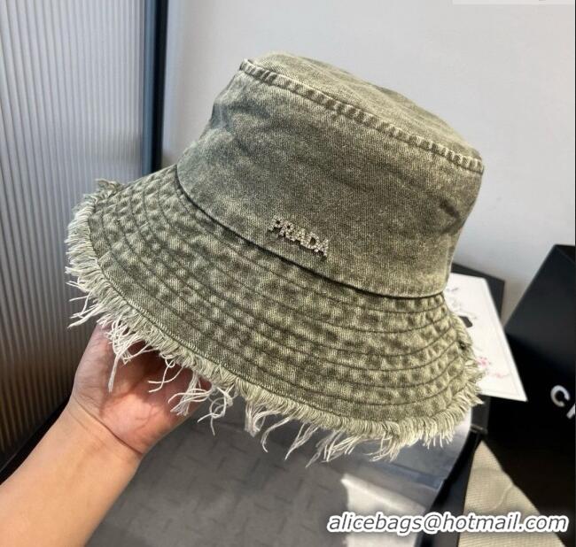 Shop Grade Prada Denim Bucket Hat P071811 Green 2025