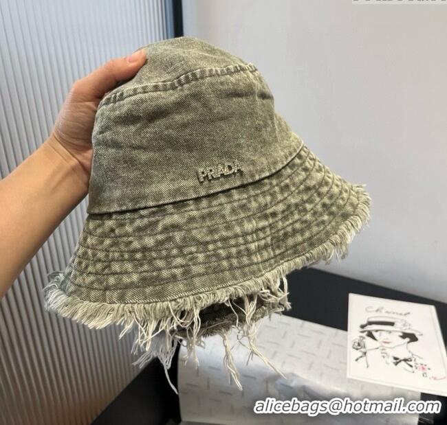 Shop Grade Prada Denim Bucket Hat P071811 Green 2025