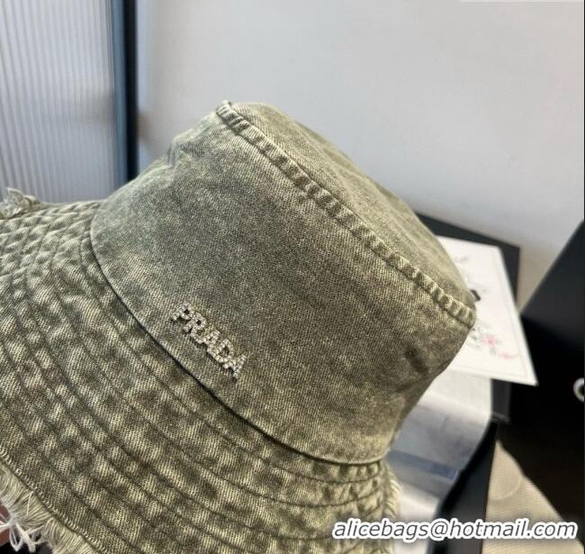 Shop Grade Prada Denim Bucket Hat P071811 Green 2025