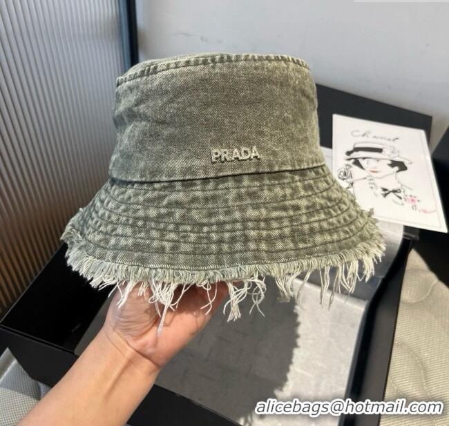 Shop Grade Prada Denim Bucket Hat P071811 Green 2025