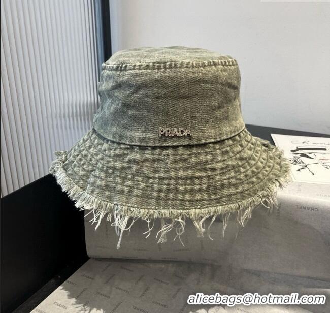 Shop Grade Prada Denim Bucket Hat P071811 Green 2025