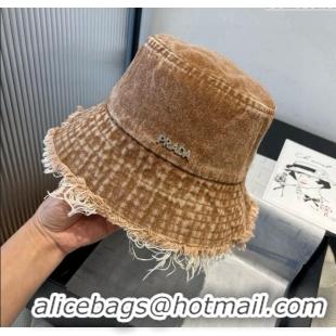New Design Prada Denim Bucket Hat P071812 Brown 2025