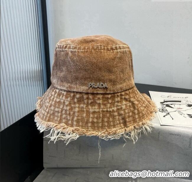 New Design Prada Denim Bucket Hat P071812 Brown 2025