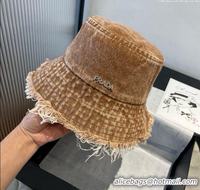 New Design Prada Denim Bucket Hat P071812 Brown 2025
