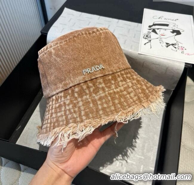 New Design Prada Denim Bucket Hat P071812 Brown 2025