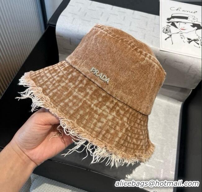 New Design Prada Denim Bucket Hat P071812 Brown 2025