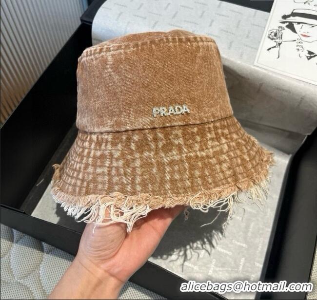 New Design Prada Denim Bucket Hat P071812 Brown 2025