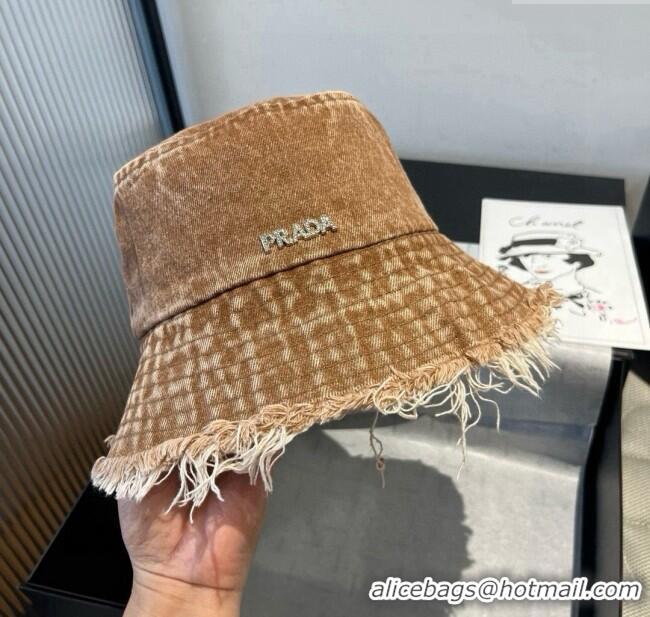 New Design Prada Denim Bucket Hat P071812 Brown 2025