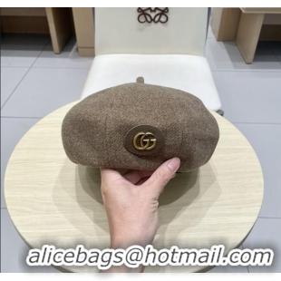 Best Quality Gucci Beret Hat G071817 Light Brown 2025