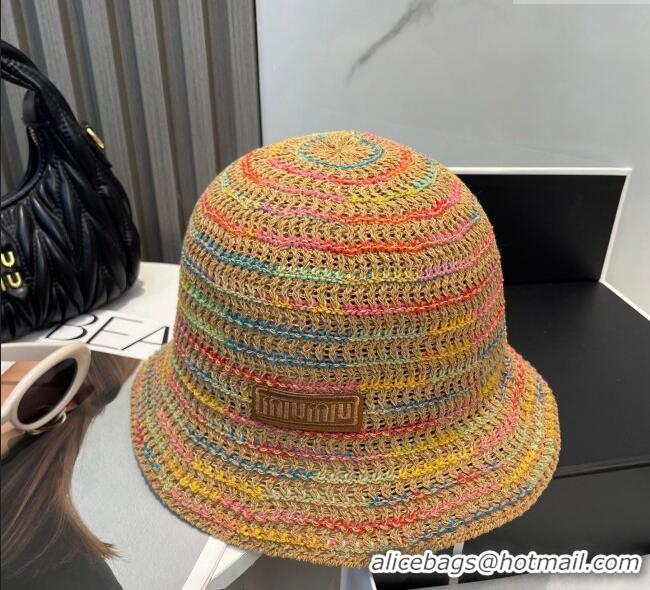 Top Quality Miu Miu Knit Multicolor Bucket Hat 0724 Brown 2025