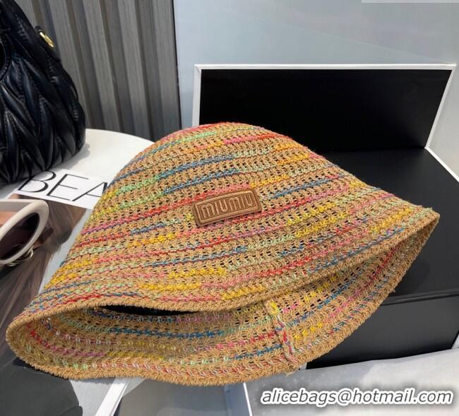 Top Quality Miu Miu Knit Multicolor Bucket Hat 0724 Brown 2025