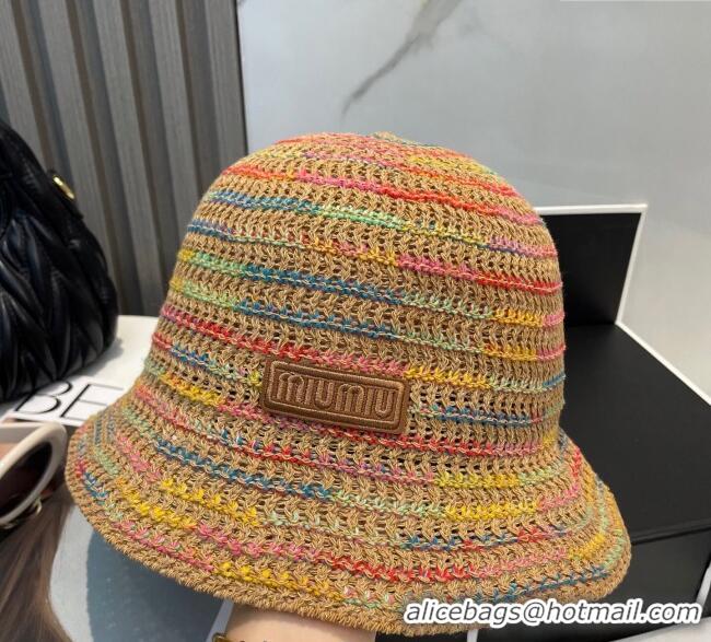 Top Quality Miu Miu Knit Multicolor Bucket Hat 0724 Brown 2025