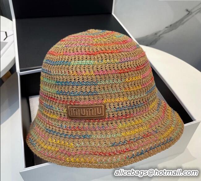 Top Quality Miu Miu Knit Multicolor Bucket Hat 0724 Brown 2025