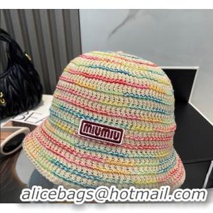 Luxury Cheap Miu Miu Knit Multicolor Bucket Hat 0724 Beige 2025