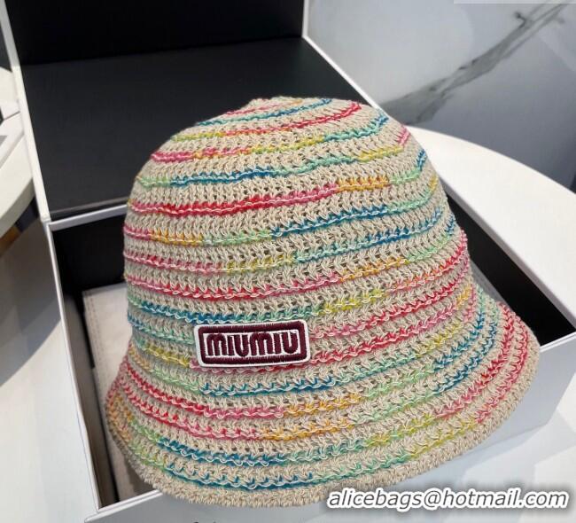 Luxury Cheap Miu Miu Knit Multicolor Bucket Hat 0724 Beige 2025