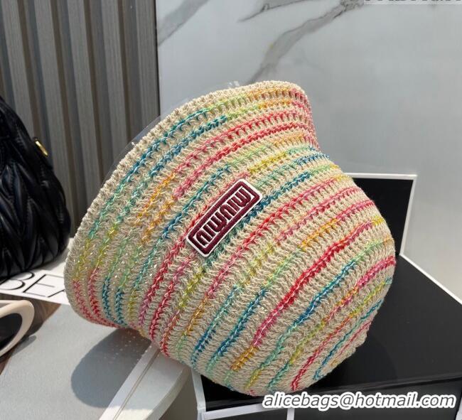 Luxury Cheap Miu Miu Knit Multicolor Bucket Hat 0724 Beige 2025