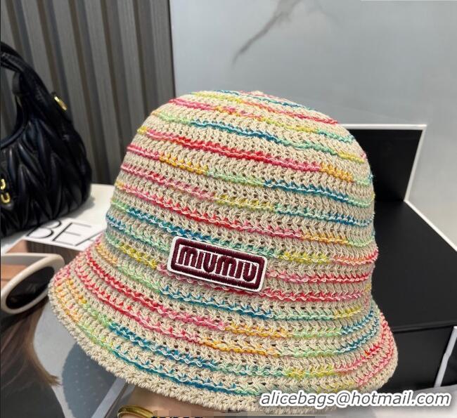 Luxury Cheap Miu Miu Knit Multicolor Bucket Hat 0724 Beige 2025