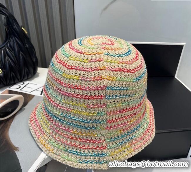 Luxury Cheap Miu Miu Knit Multicolor Bucket Hat 0724 Beige 2025