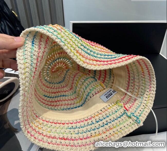 Luxury Cheap Miu Miu Knit Multicolor Bucket Hat 0724 Beige 2025
