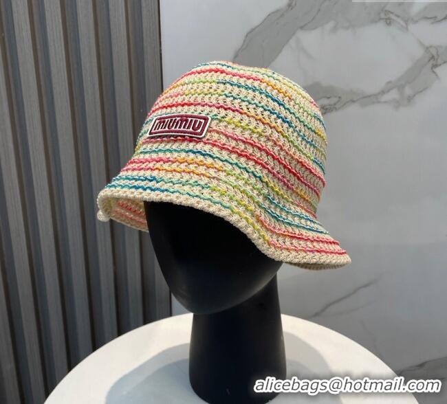 Luxury Cheap Miu Miu Knit Multicolor Bucket Hat 0724 Beige 2025