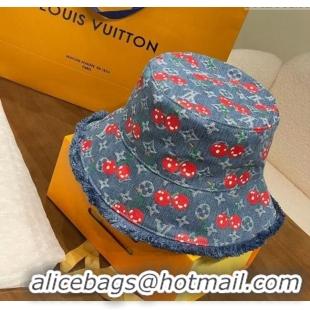 Best Product Louis Vuitton LV x TM Cerise Cherry Denim Bucket Hat 0724 Blue 2025