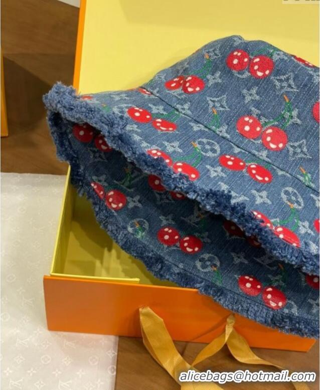 Best Product Louis Vuitton LV x TM Cerise Cherry Denim Bucket Hat 0724 Blue 2025