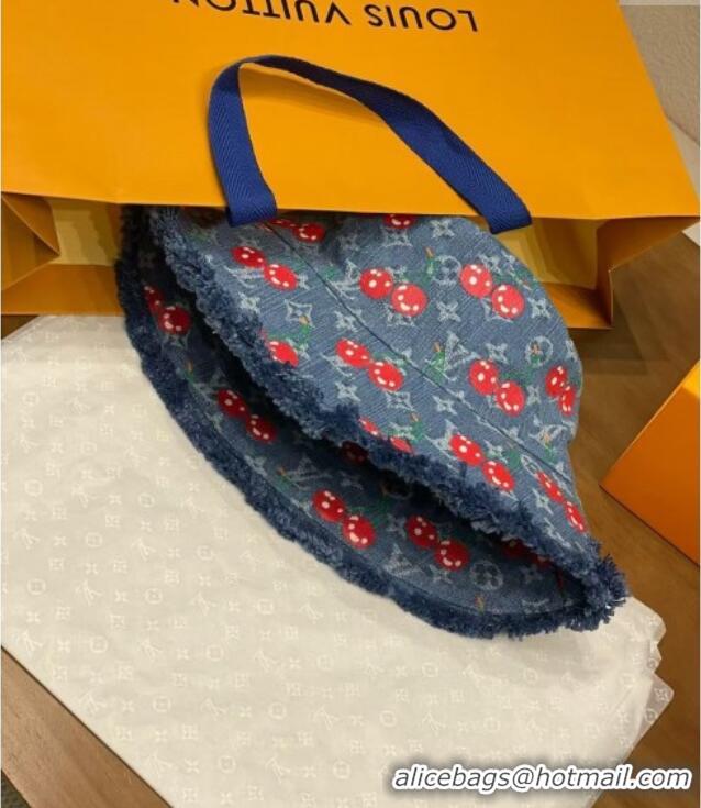 Best Product Louis Vuitton LV x TM Cerise Cherry Denim Bucket Hat 0724 Blue 2025