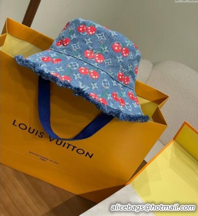 Best Product Louis Vuitton LV x TM Cerise Cherry Denim Bucket Hat 0724 Blue 2025