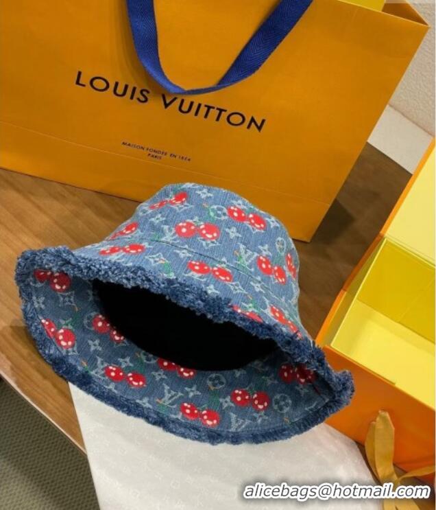Best Product Louis Vuitton LV x TM Cerise Cherry Denim Bucket Hat 0724 Blue 2025