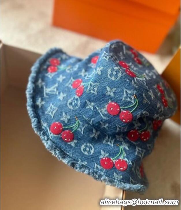 Best Product Louis Vuitton LV x TM Cerise Cherry Denim Bucket Hat 0724 Blue 2025