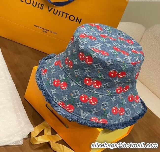 Best Product Louis Vuitton LV x TM Cerise Cherry Denim Bucket Hat 0724 Blue 2025