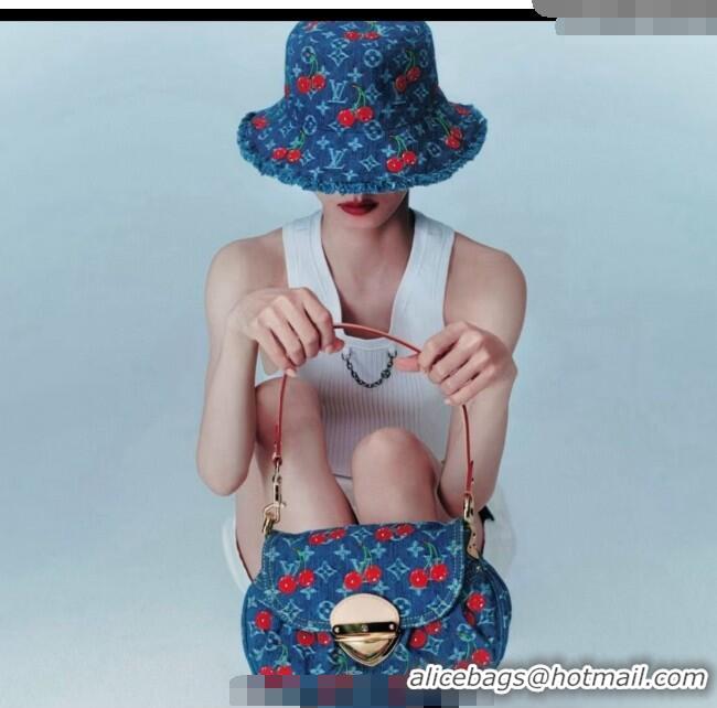 Best Product Louis Vuitton LV x TM Cerise Cherry Denim Bucket Hat 0724 Blue 2025