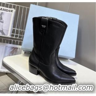 Stylish Prada By Raf Simons Runway Boots in Calfskin 5cm Heel Black 5081101