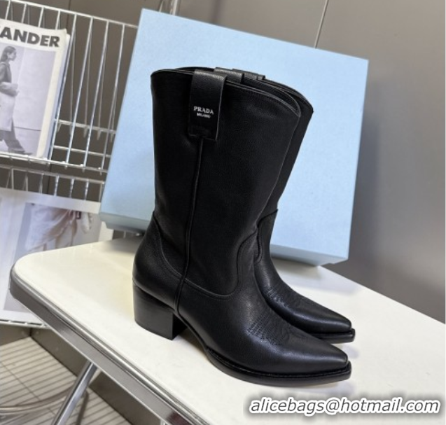 Stylish Prada By Raf Simons Runway Boots in Calfskin 5cm Heel Black 5081101