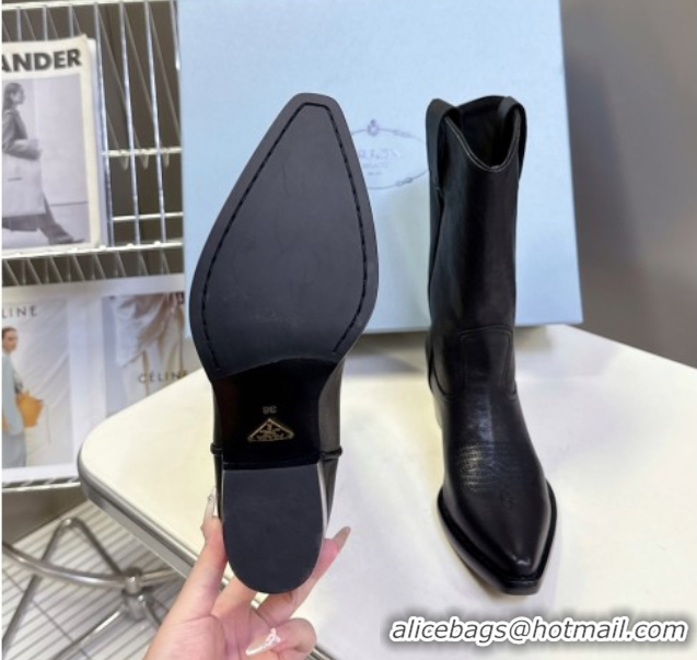 Stylish Prada By Raf Simons Runway Boots in Calfskin 5cm Heel Black 5081101