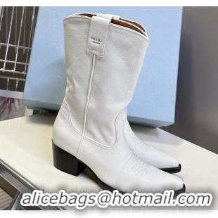 Sumptuous Prada By Raf Simons Runway Boots in Calfskin 5cm Heel White 5081102