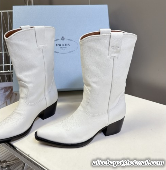 Sumptuous Prada By Raf Simons Runway Boots in Calfskin 5cm Heel White 5081102