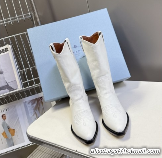 Sumptuous Prada By Raf Simons Runway Boots in Calfskin 5cm Heel White 5081102