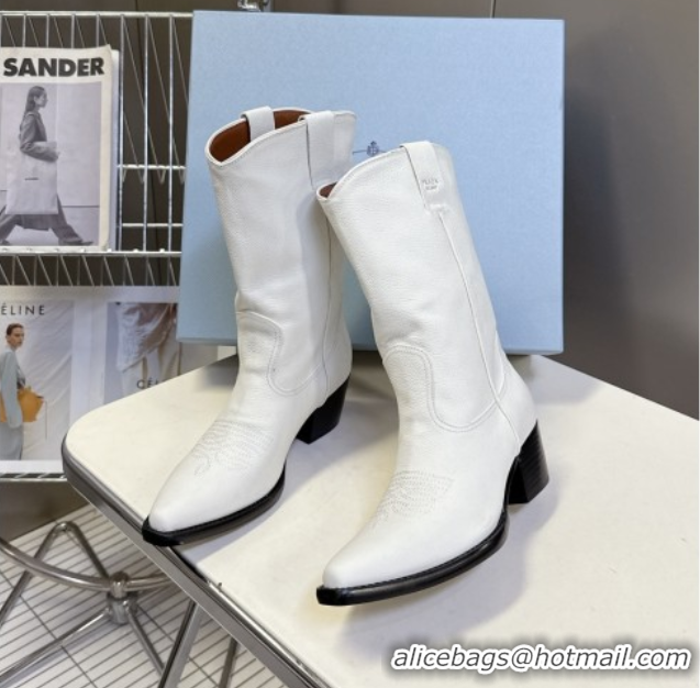 Sumptuous Prada By Raf Simons Runway Boots in Calfskin 5cm Heel White 5081102