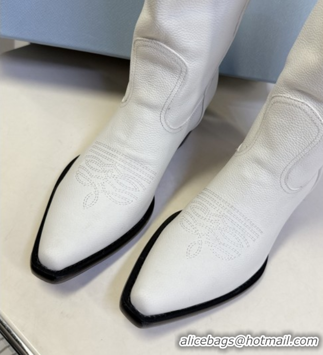 Sumptuous Prada By Raf Simons Runway Boots in Calfskin 5cm Heel White 5081102