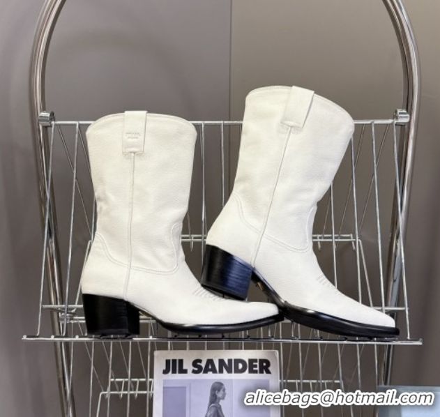 Sumptuous Prada By Raf Simons Runway Boots in Calfskin 5cm Heel White 5081102